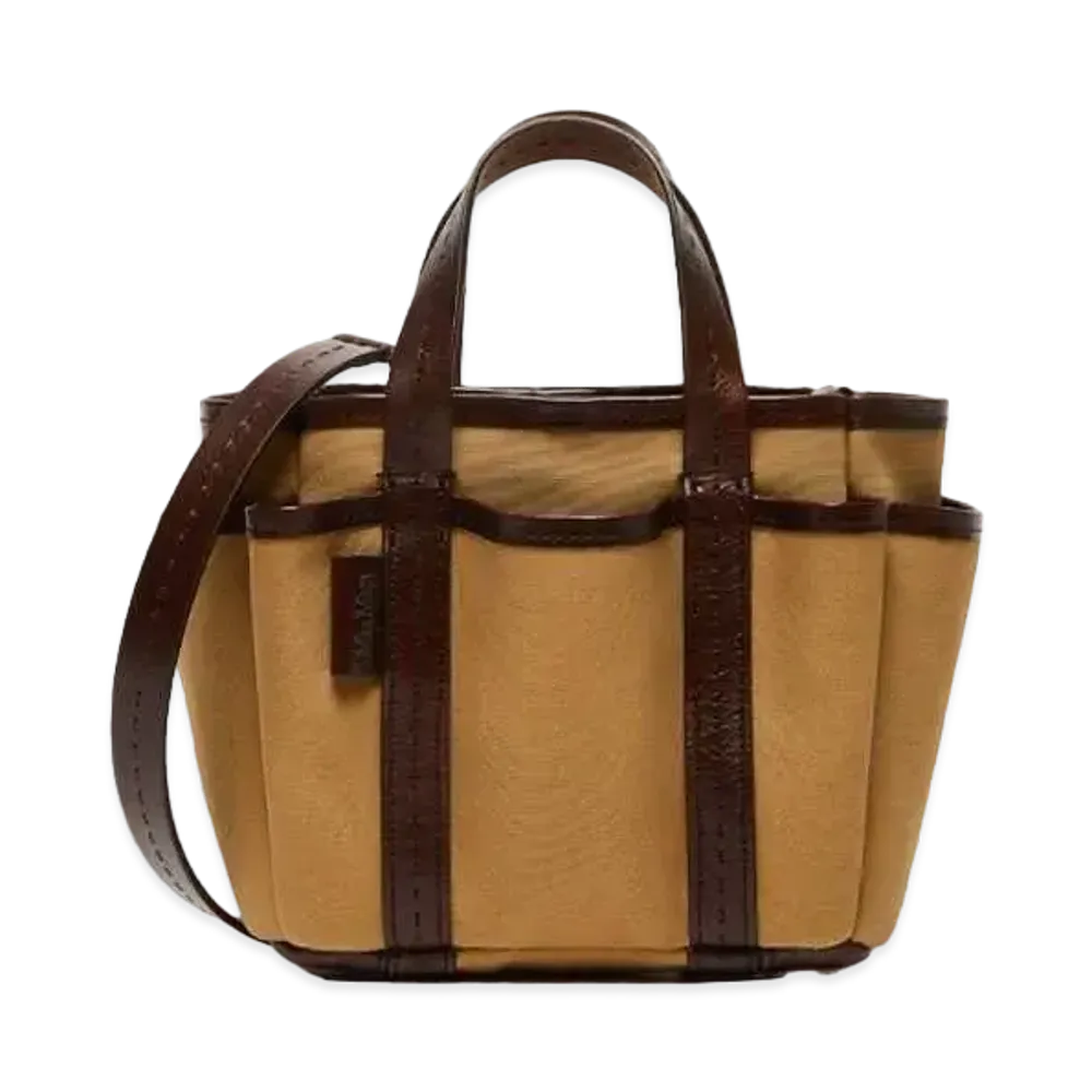 Max Mara Garden Hippo Canvas Mini Tote Bag "Tobacco Brown"