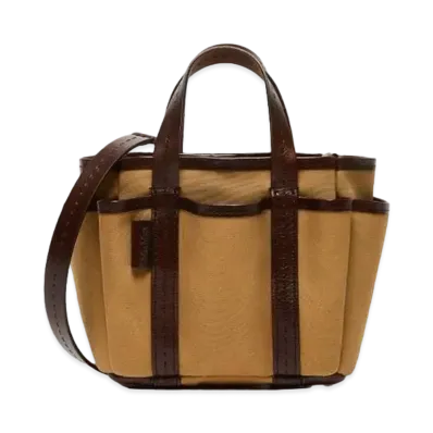 Max Mara Garden Hippo Canvas Mini Tote Bag "Tobacco Brown"