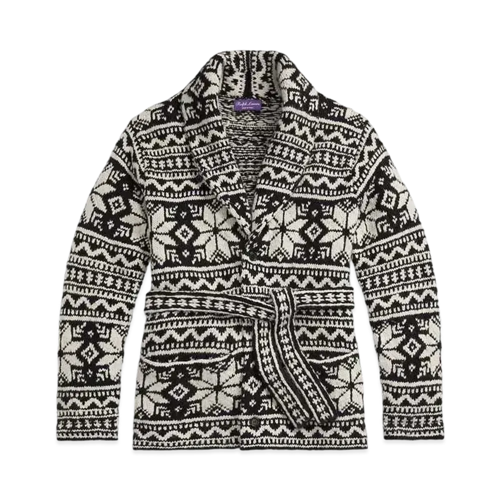 Ralph Lauren Purple Label Hand-Knit Cashmere Belted Cardigan "Black"
