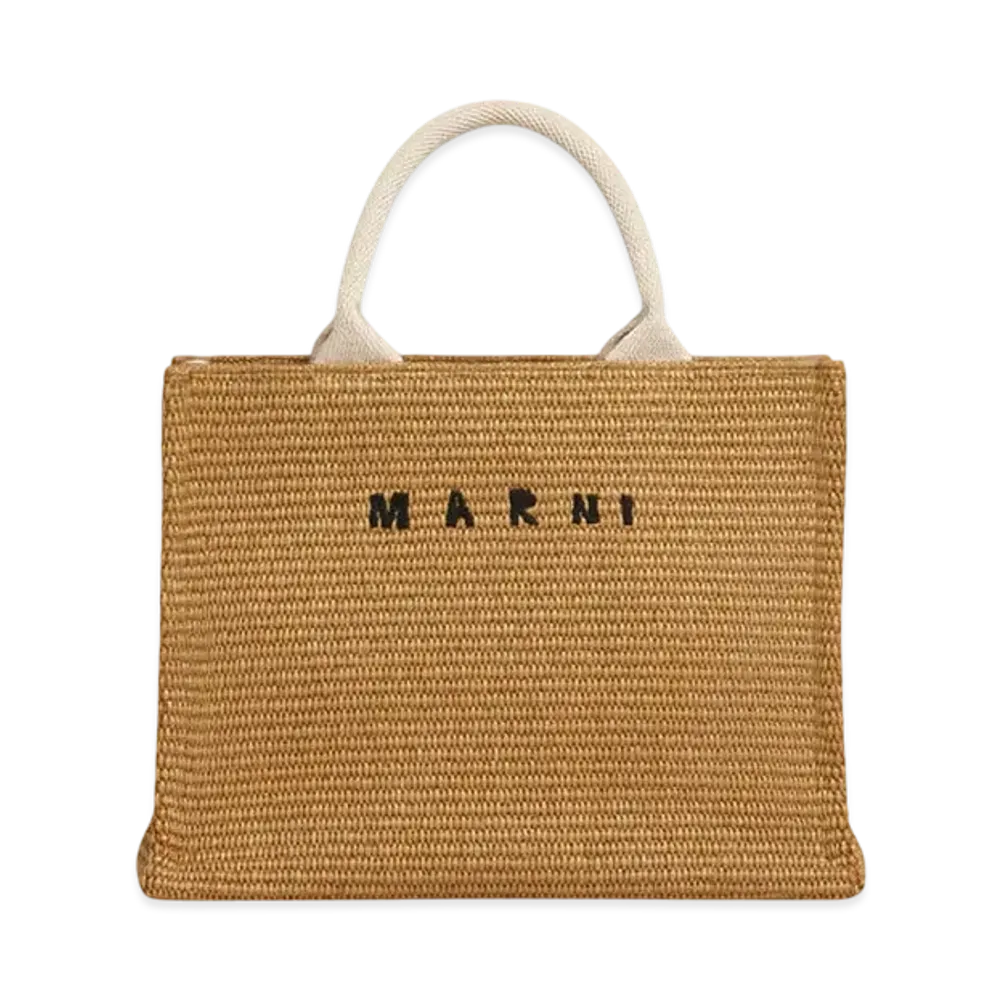 Marni Natural-Coloured Raffia-Effect Small Tote Bag "Raw Sienna/Natural"