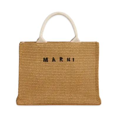 Marni Natural-Coloured Raffia-Effect Small Tote Bag "Raw Sienna/Natural"