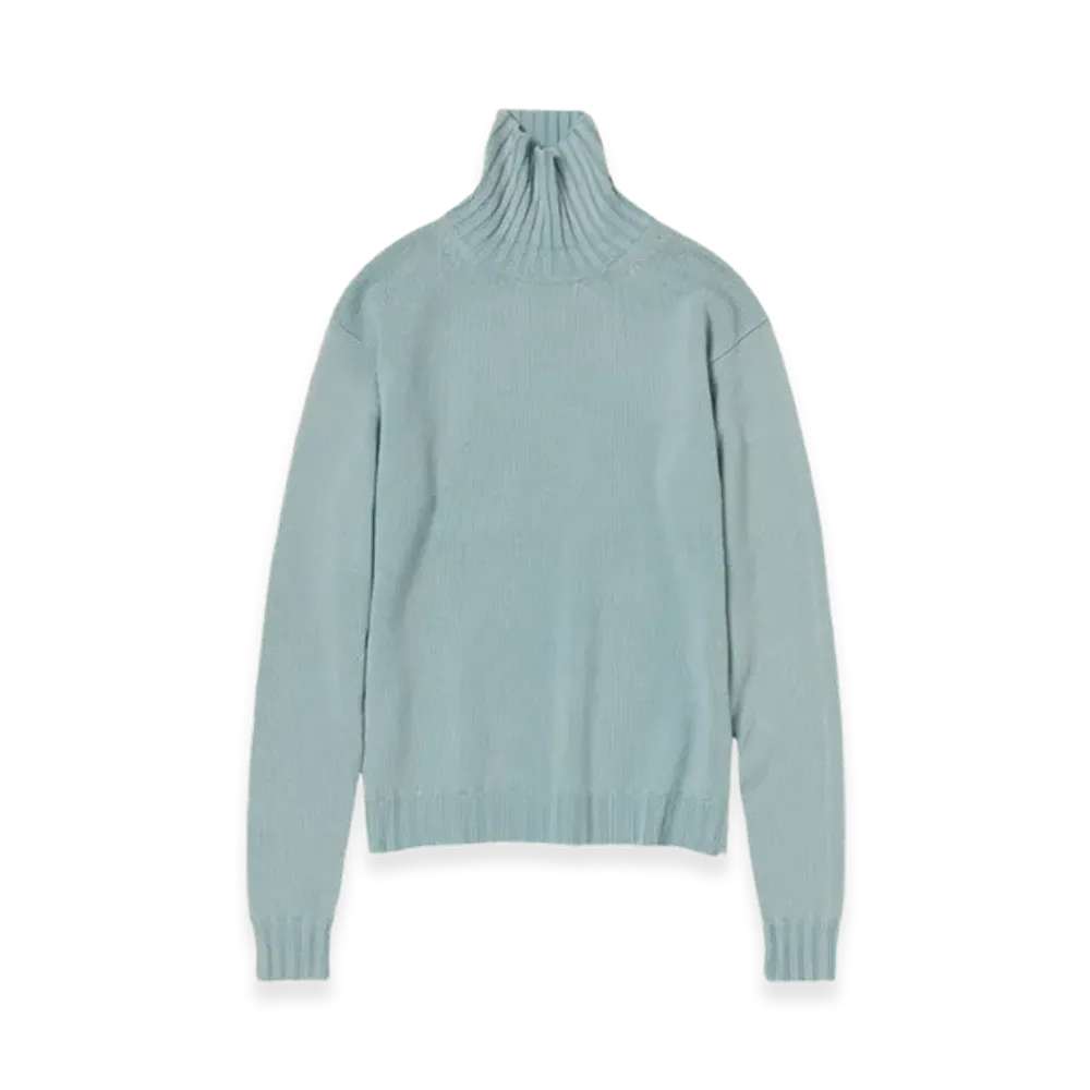 AURALEE Washed French Merino Knit Turtle "Light Blue"