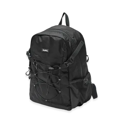 X-Girl Women's Mills Logo Rubber Patch Bungee Cord Backpack "Black"