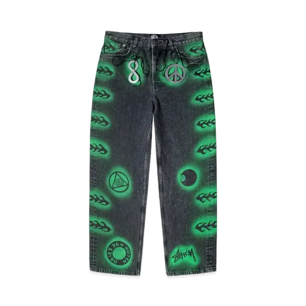 Stussy x Dries Van Noten Hand Stencilled Jeans "Washed Black"
