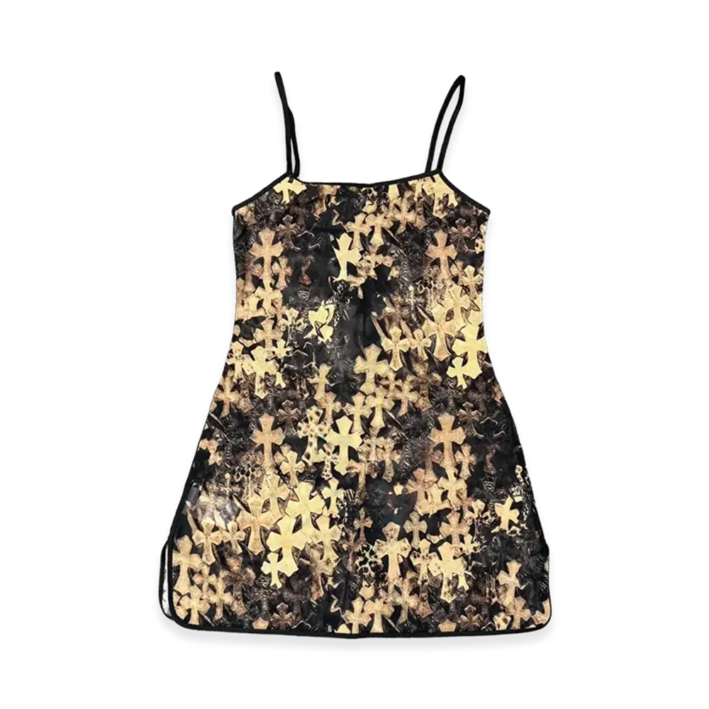 Chrome Hearts Waterfall Cemetery Cross Print Allover Dress "Black/Brown"