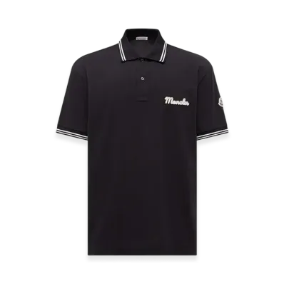 MONCLER Embroidered Logo Cotton Piquet Polo Shirt "Blue"