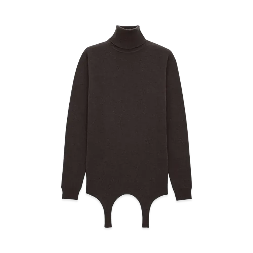 Saint Laurent Women's Turtleneck Garter Sweater in Cashmere "Marron"