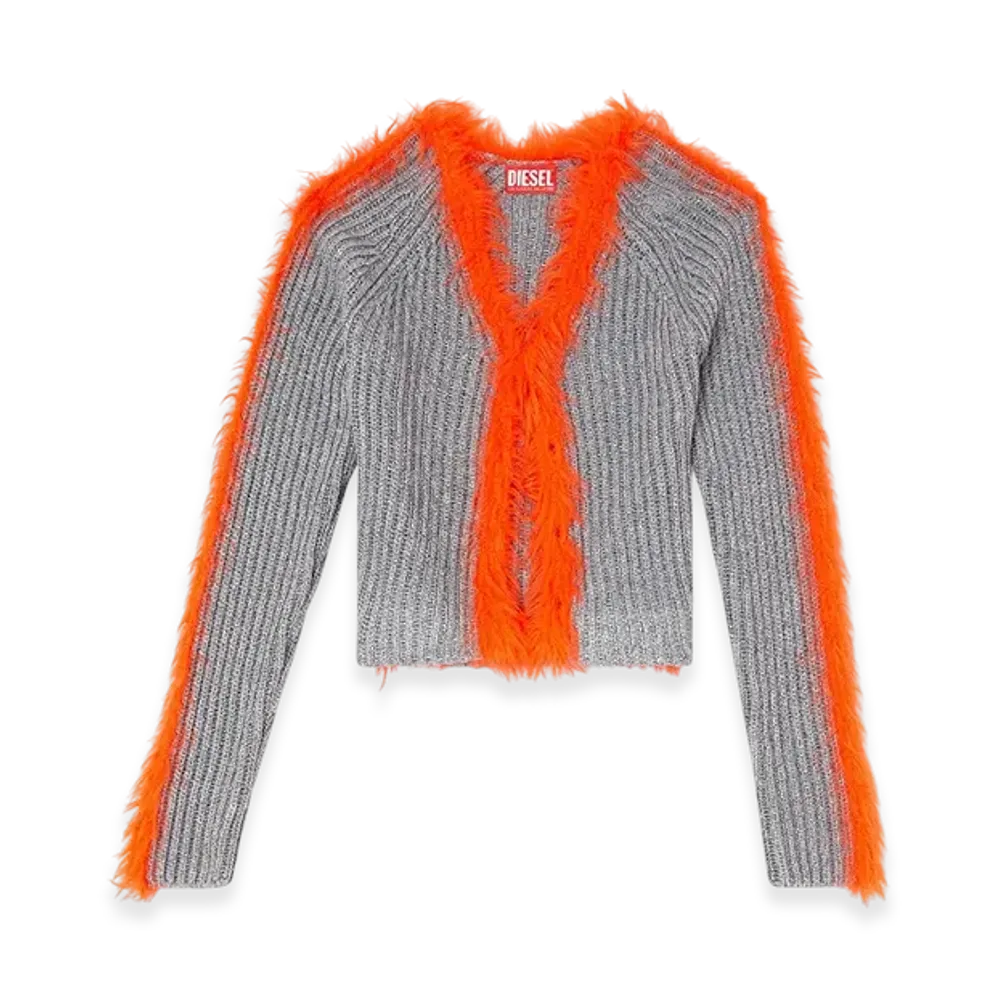 Diesel M-Tanita Ribbed Cardigan With Fuzzy Trims "Gray Orange"