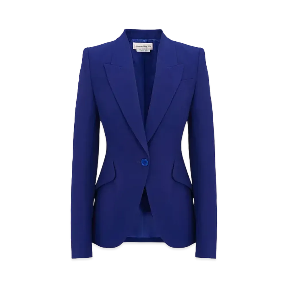 Alexander McQUEEN Peak Shoulder Leaf Crepe Jacket "Electric Navy"