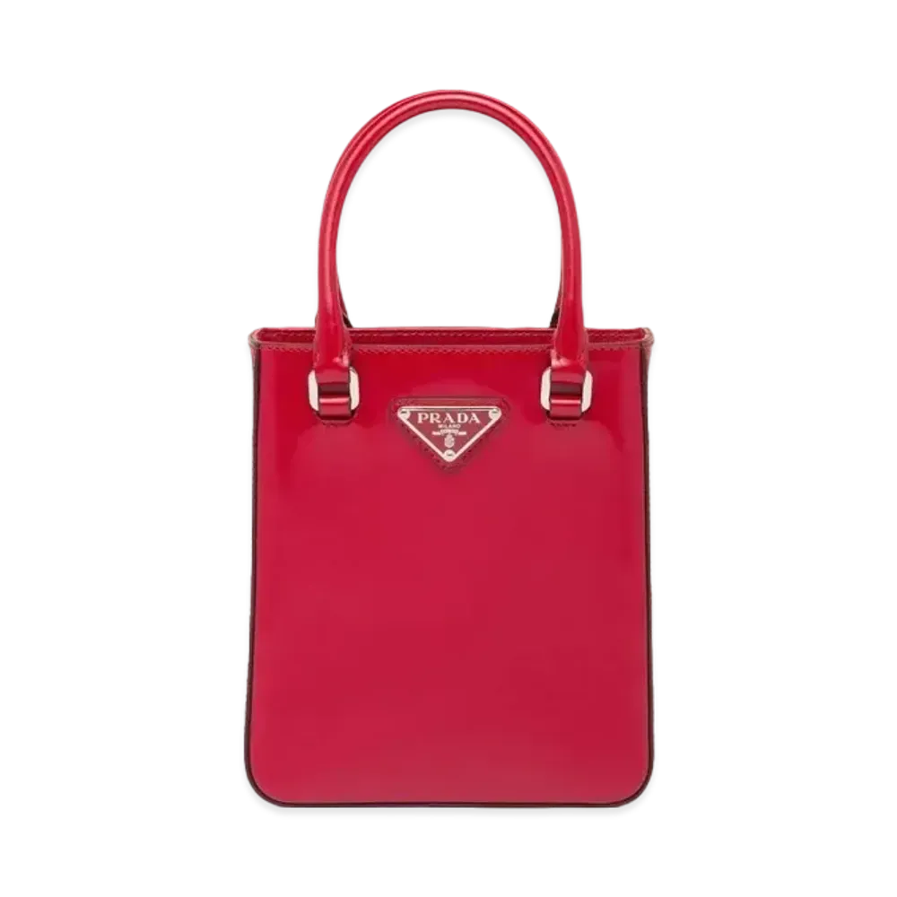 PRADA Small Brushed Leather Tote Bag "Scarlet"
