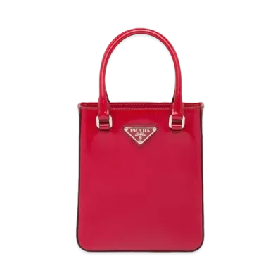PRADA Small Brushed Leather Tote Bag "Scarlet"