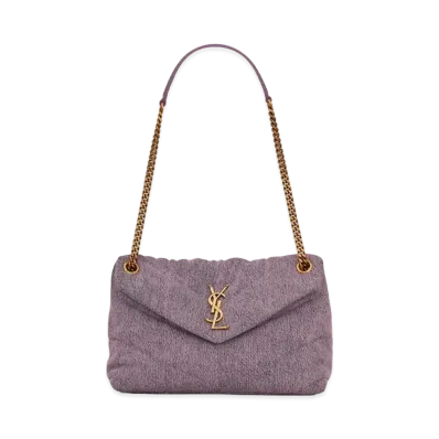 Saint Laurent Puffer Small Bag In Denim And Smooth Leather "Bleached Lilac"