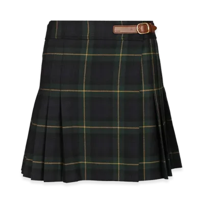CELINE Women's Mini Jupe Kilt Detail Cuir Tartan Wool Gabardine "Multicolor"