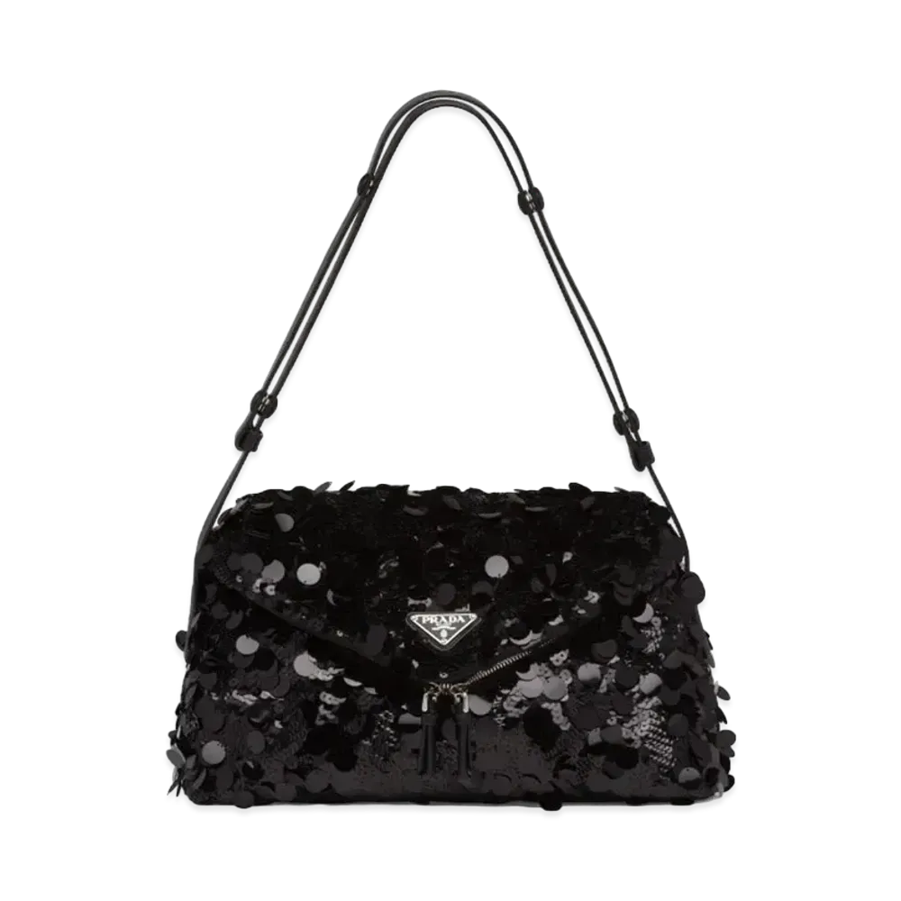 PRADA Sequined & Leather Signaux Bag "Black"
