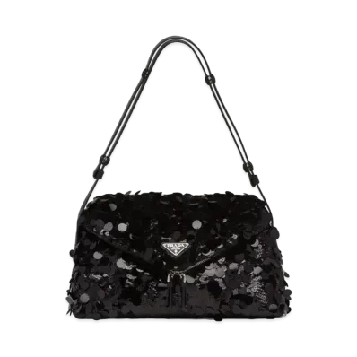 PRADA Sequined & Leather Signaux Bag "Black"