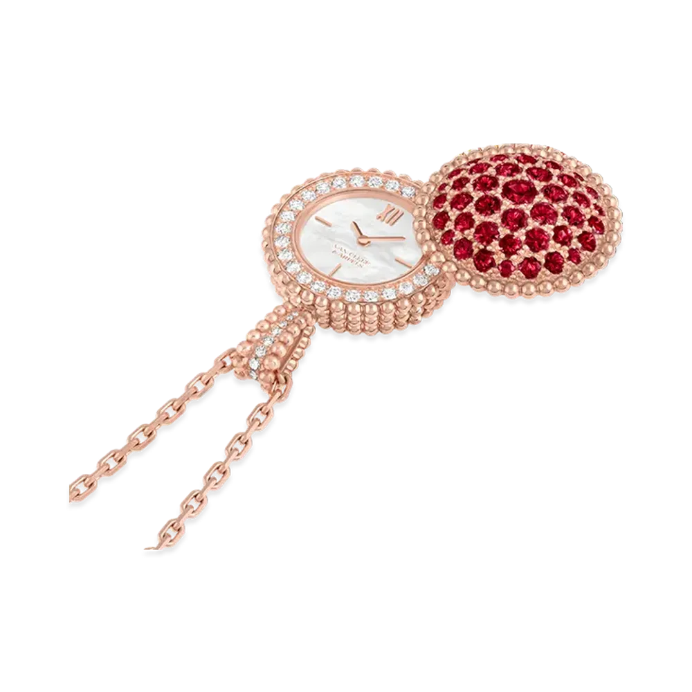 Van Cleef & Arpels Perlee secret pendant watch "18K Rose gold/Diamond/Mother-of-pearl/Ruby"