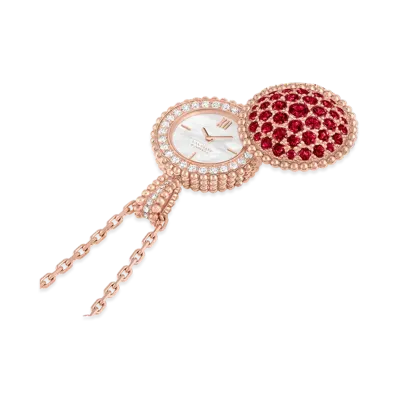 Van Cleef & Arpels Perlee secret pendant watch "18K Rose gold/Diamond/Mother-of-pearl/Ruby"