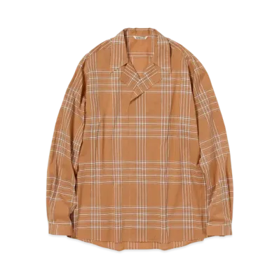 AURALEE Washed Finx Typewriter Check P/O Shirt "Amber"