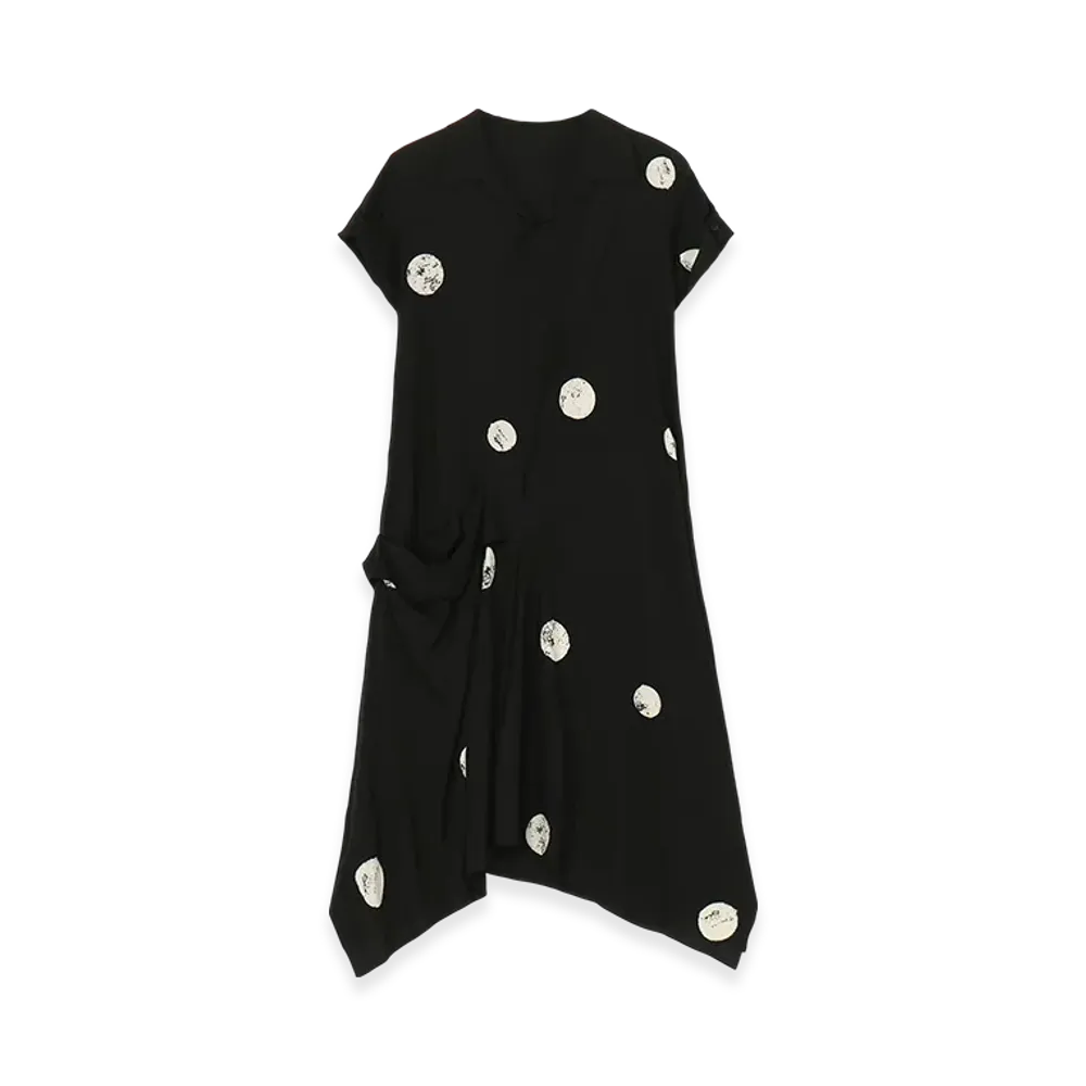 Yohji Yamamoto Discharging Dot Dresses "Black/Ivory"