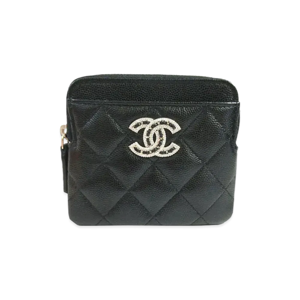 CHANEL Zip Coin Purse Grain Shiny Calfskin "Black"