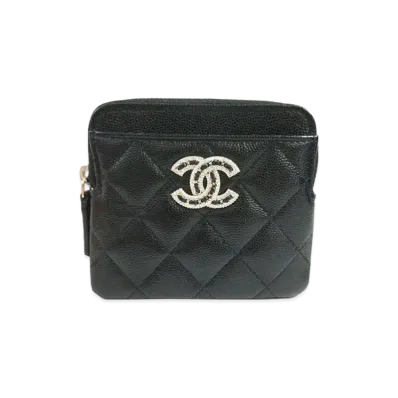 CHANEL Zip Coin Purse Grain Shiny Calfskin "Black"