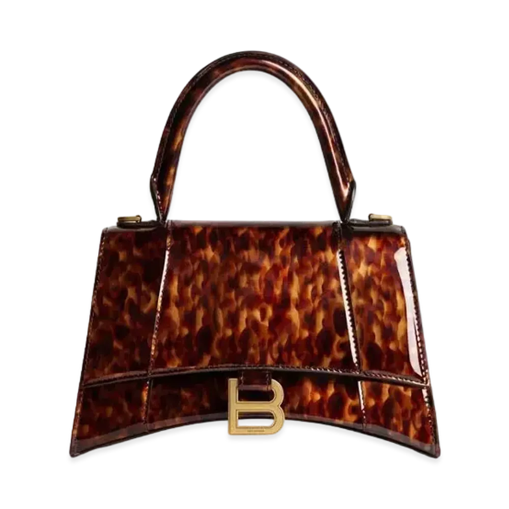 BALENCIAGA Hourglass Small Handbag Tortoise Shell Print "Brown"