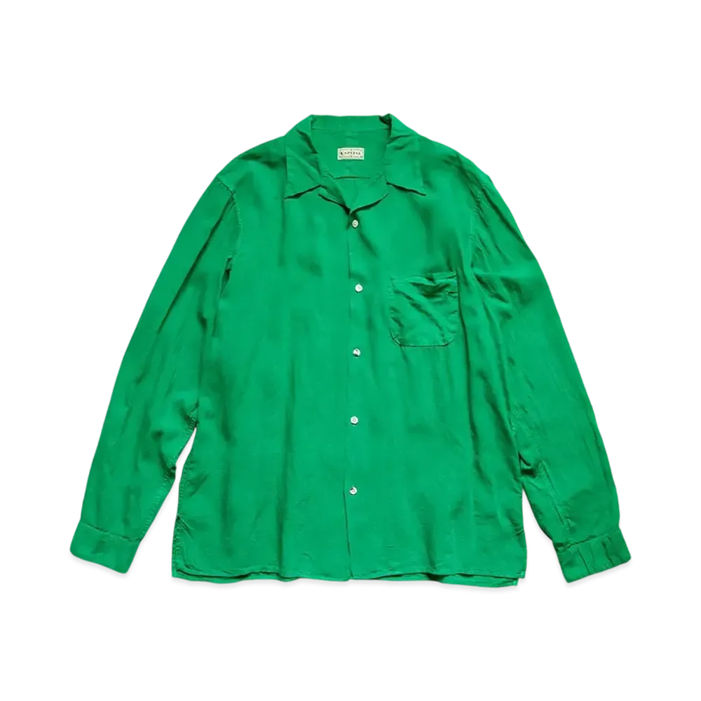 KAPITAL Soft Linen Open Collar Shirt "Green"