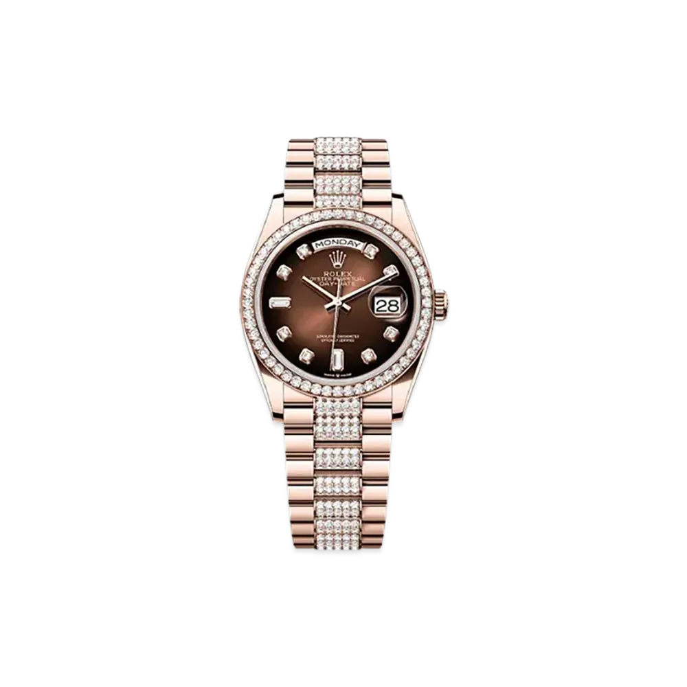 ROLEX Day-Date 36mm Everose Gold Diamond 128345RBR "Brown Ombre"