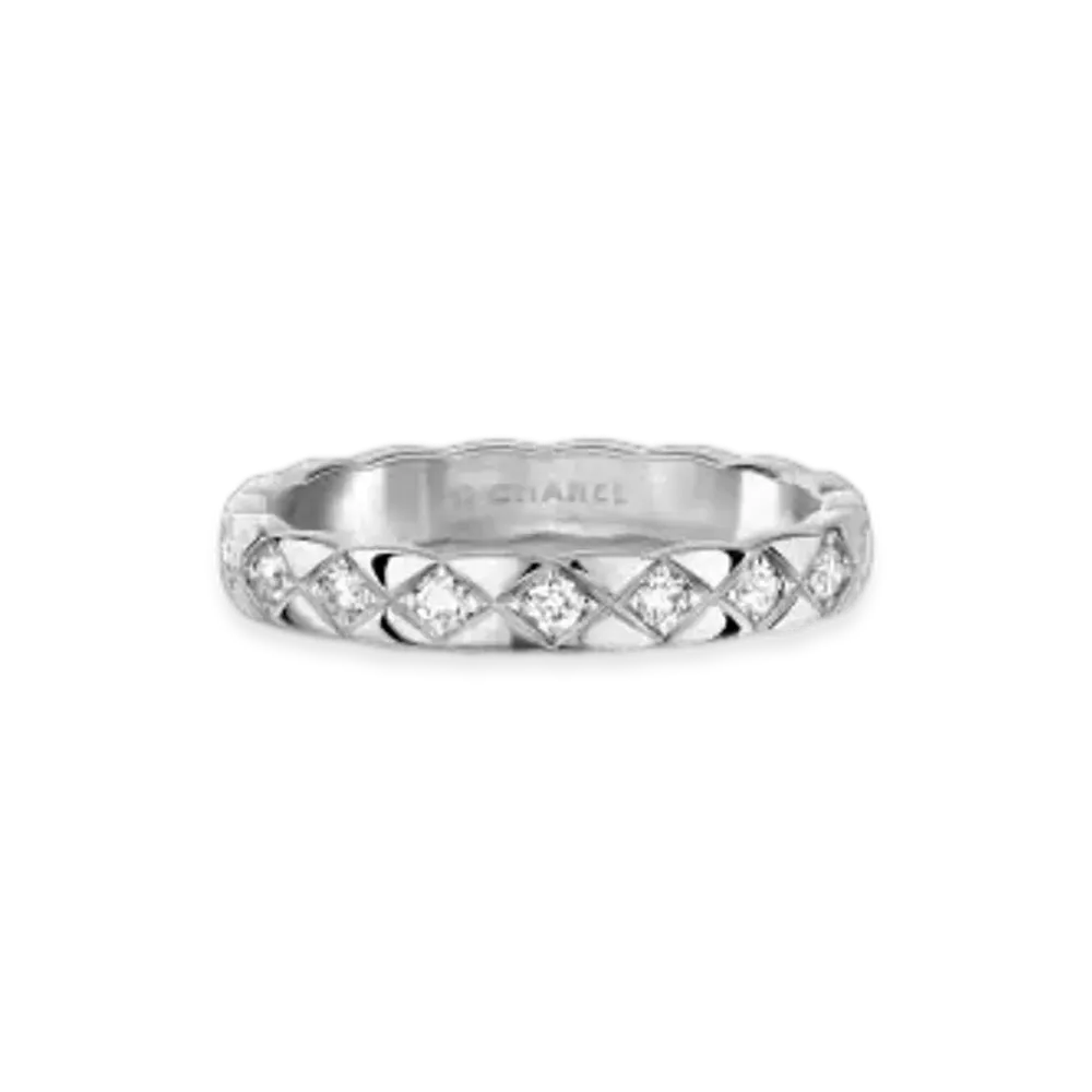 CHANEL Coco Crush Ring Quilted Motif, Mini Version, 18K White Gold, Diamonds