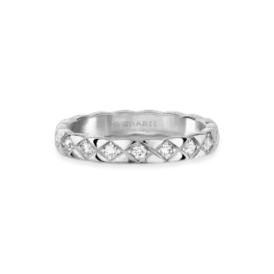 CHANEL Coco Crush Ring Quilted Motif, Mini Version, 18K White Gold, Diamonds