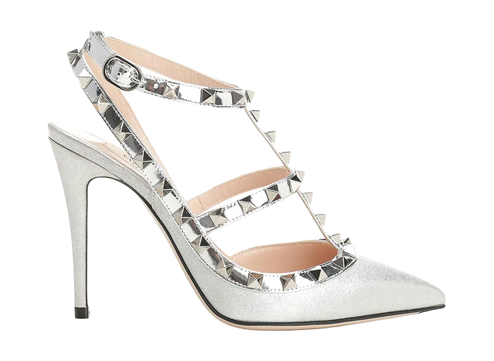 Valentino Garavani Women's Rockstud Décolleté In Laminated Fabric "Silver"