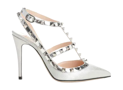 Valentino Garavani Women's Rockstud Décolleté In Laminated Fabric "Silver"