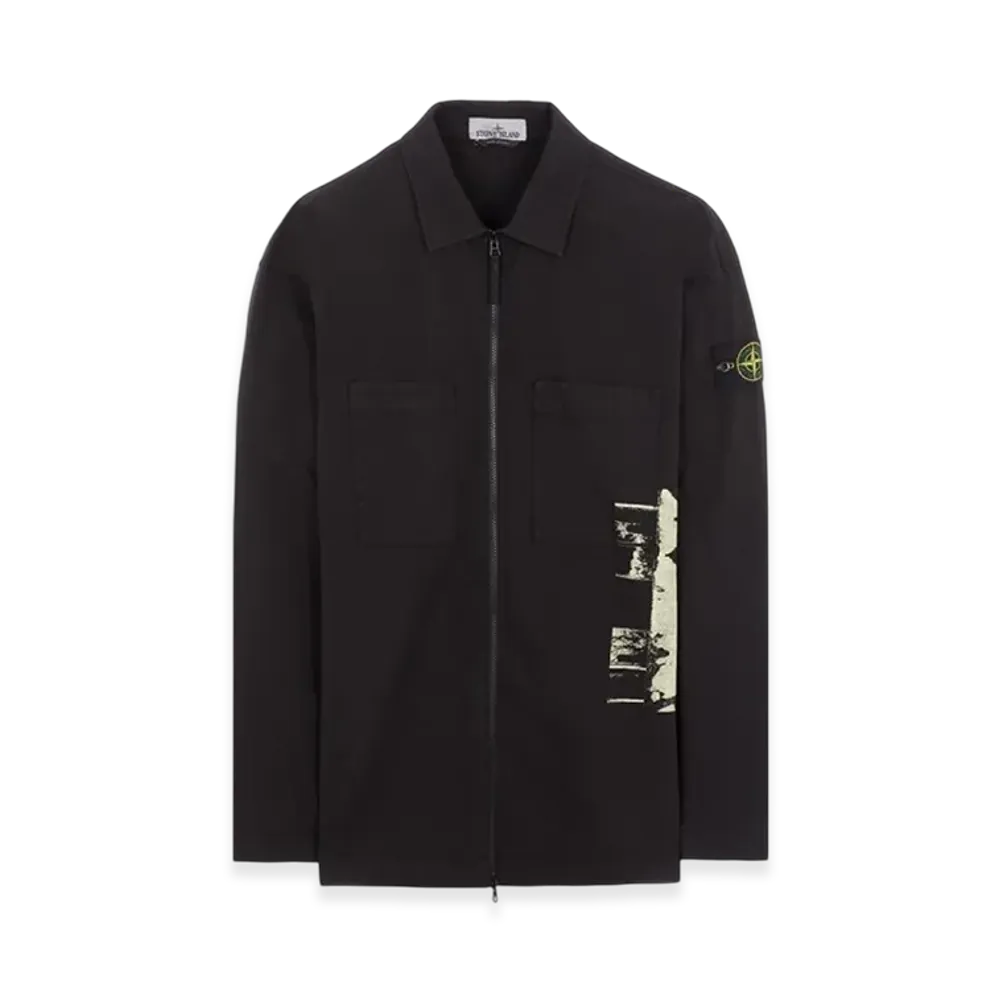 Stone Island 12196 Poster Four Print Supima Cotton Twill Stretch-TC Overshirt - 24SS "Black"