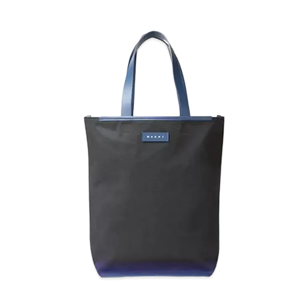 Marni North South Cotton Canvas Shopping Bag with Outline Sprayed Motif "Blue"