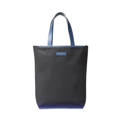 Marni North South Cotton Canvas Shopping Bag with Outline Sprayed Motif "Blue"