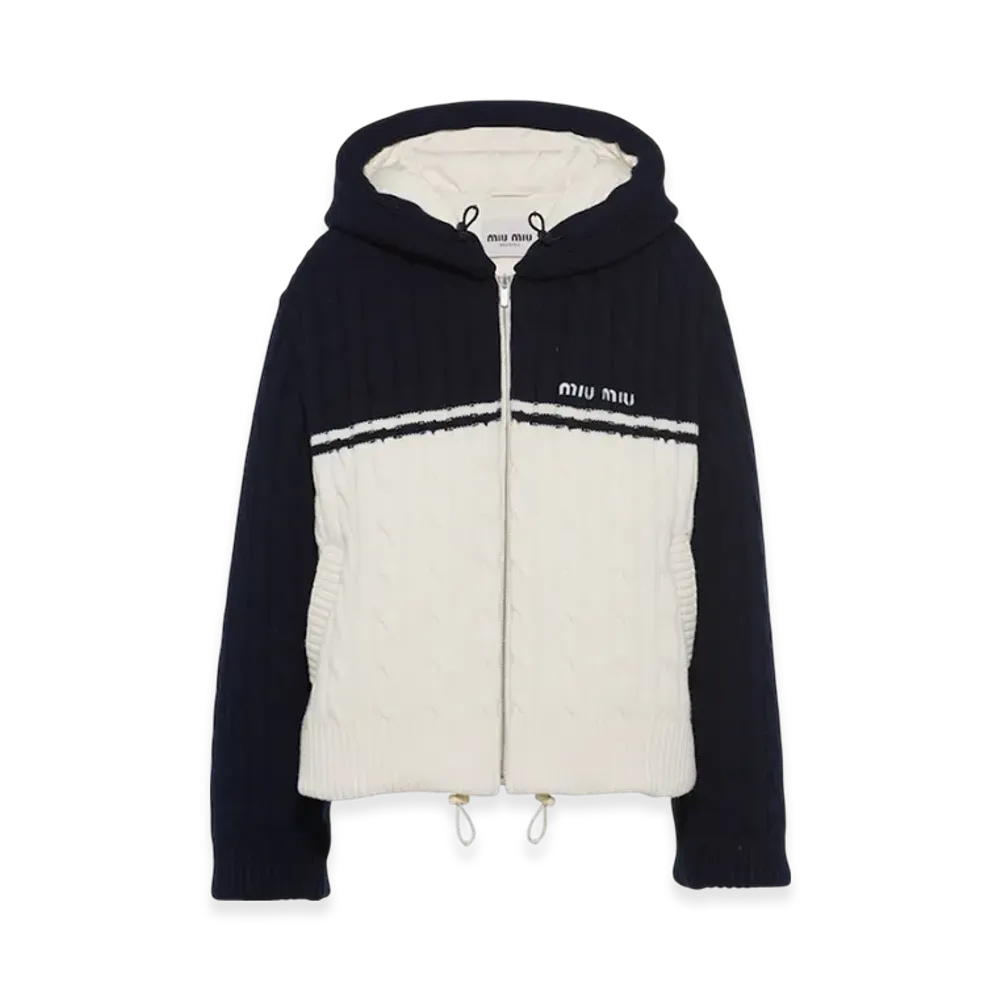MIU MIU Women's Cashmere Wool Down Jacket "Blue/White"