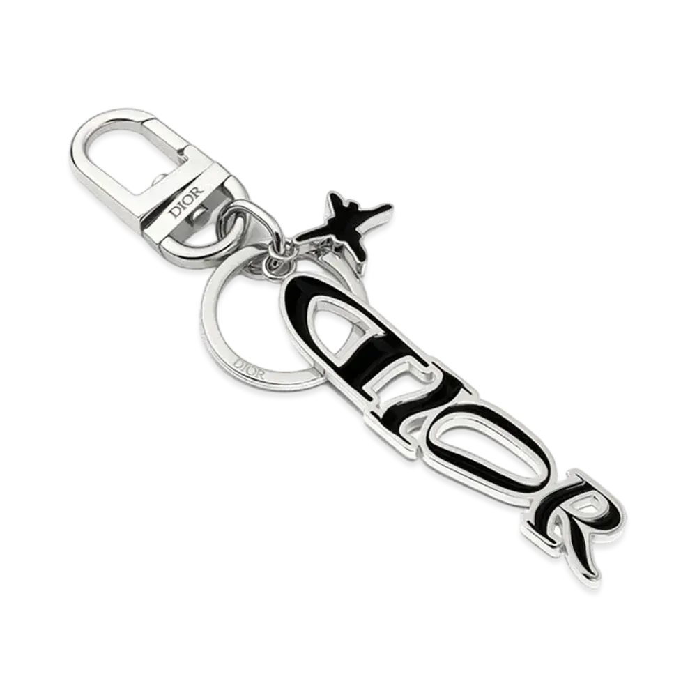 Dior x LEWIS HAMILTON Key Ring Palladium Finish Brass and Enamel "Black"