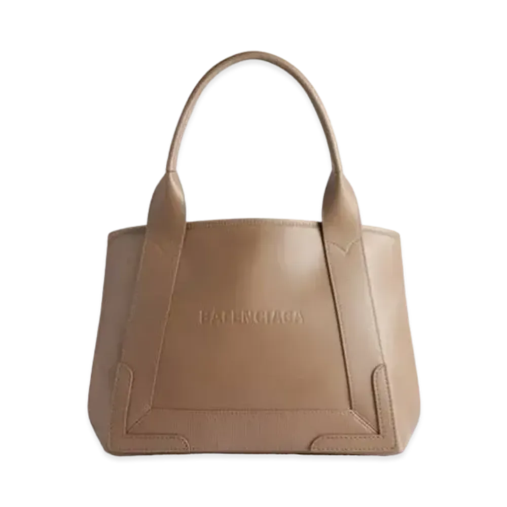 BALENCIAGA Navy Small Cabas Handbag "Brown"