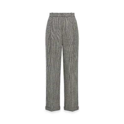 Dior Women's Wide-Leg Pants Virgin Wool Prince Of Wales Motif "Gray"