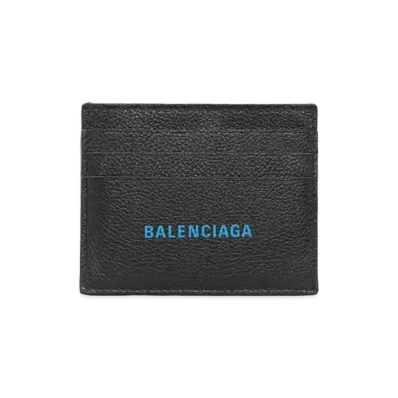 BALENCIAGA Cash Split Card Holder Grained Calfskin "Black/Blue"