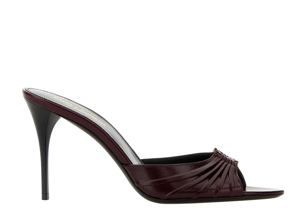 Saint Laurent Women's Burgundy Leather Mules "Bordeaux"