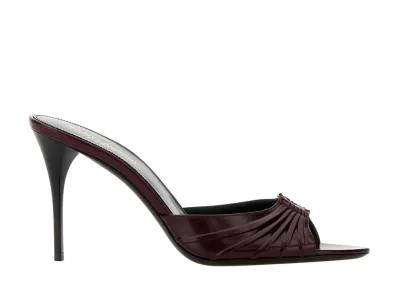 Saint Laurent Women's Burgundy Leather Mules "Bordeaux"