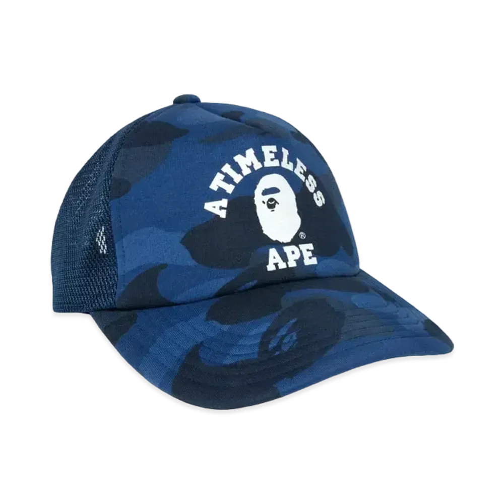 A BATHING APE X JJJJOUND COLOR CAMO COLLEGE MESH CAP "Navy"