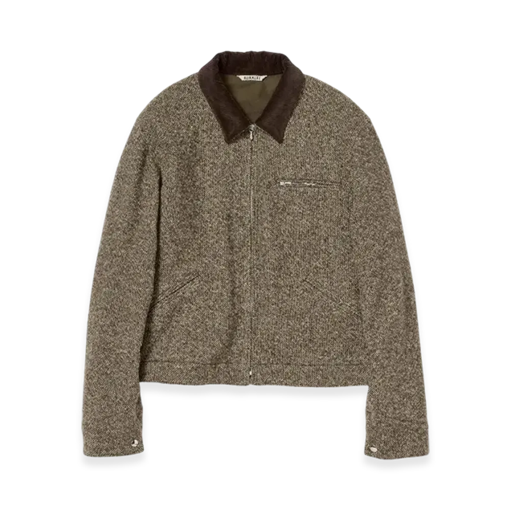 AURALEE Homespun Tweed Zip Blouson "Brown"