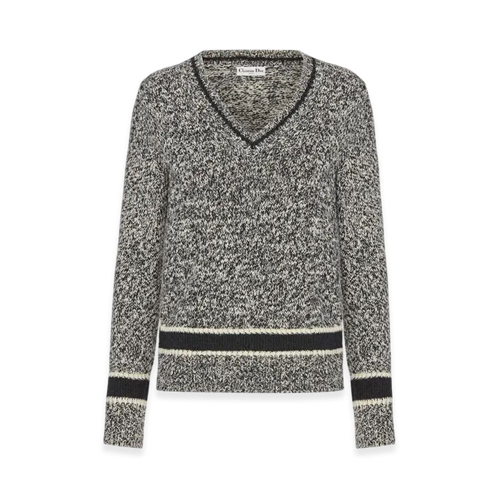 Dior Women's V-Neck Sweater Wool Cashmere Knit "Blue/Gray"
