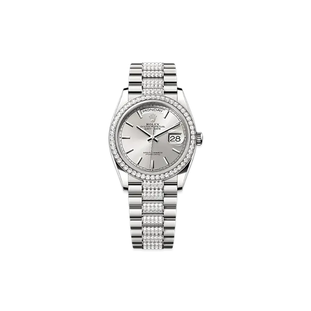 ROLEX Day-Date 36mm White Gold Diamond 128349RBR "Silver"
