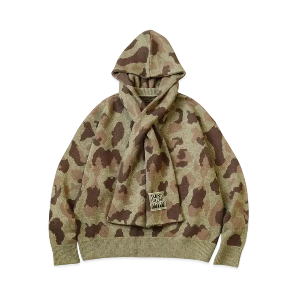 KAPITAL 5G Camouflage Knit Kesa Hood Sweater "Khaki"