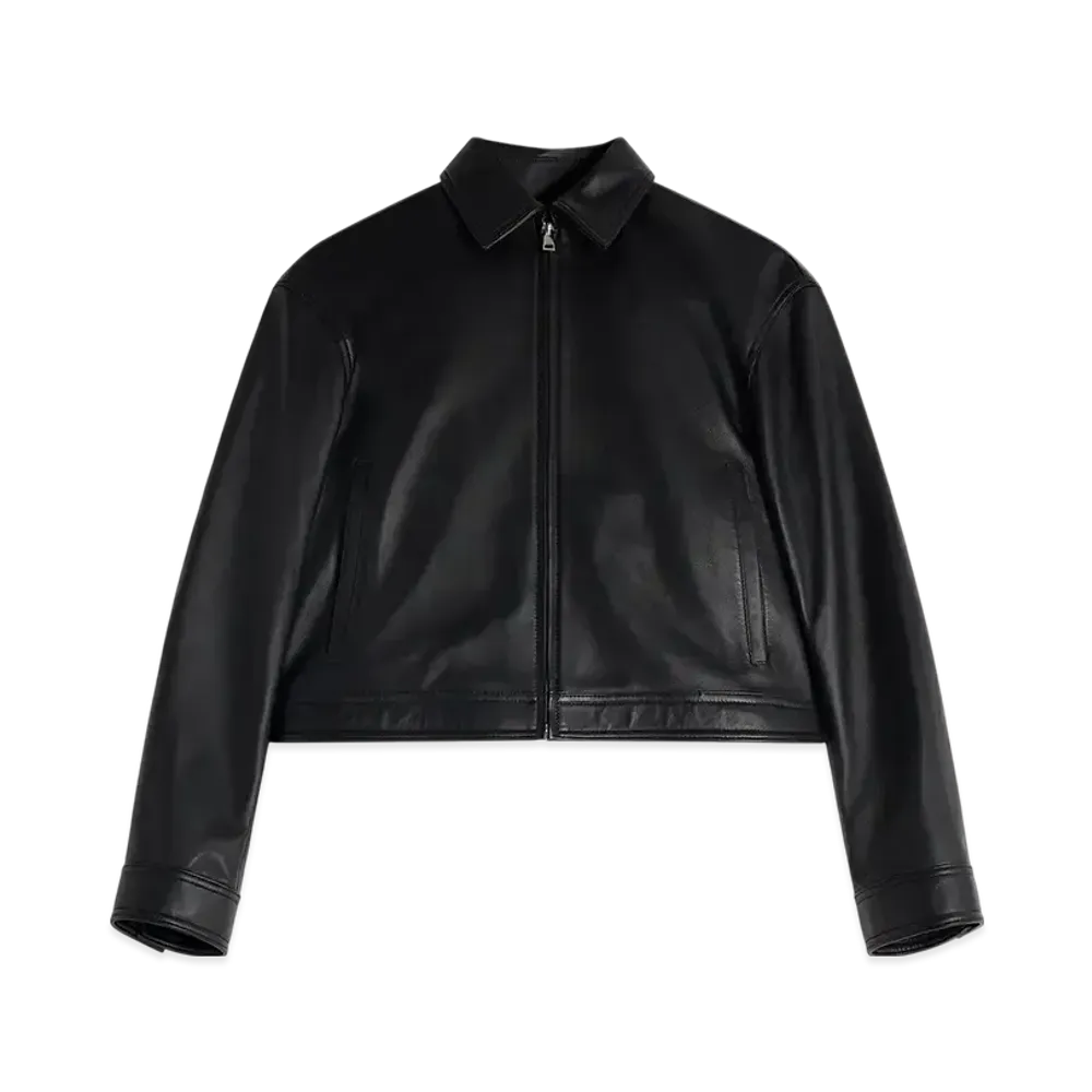 Maison Kitsune Zip Cropped Leather Jacket "Black"