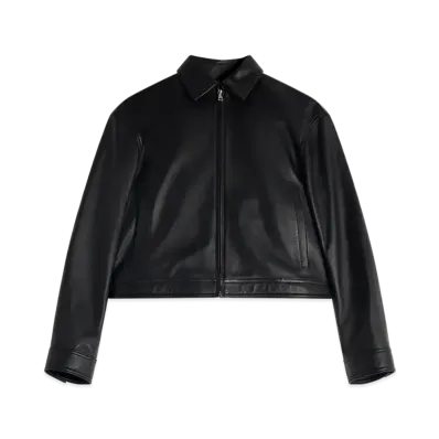 Maison Kitsune Zip Cropped Leather Jacket "Black"
