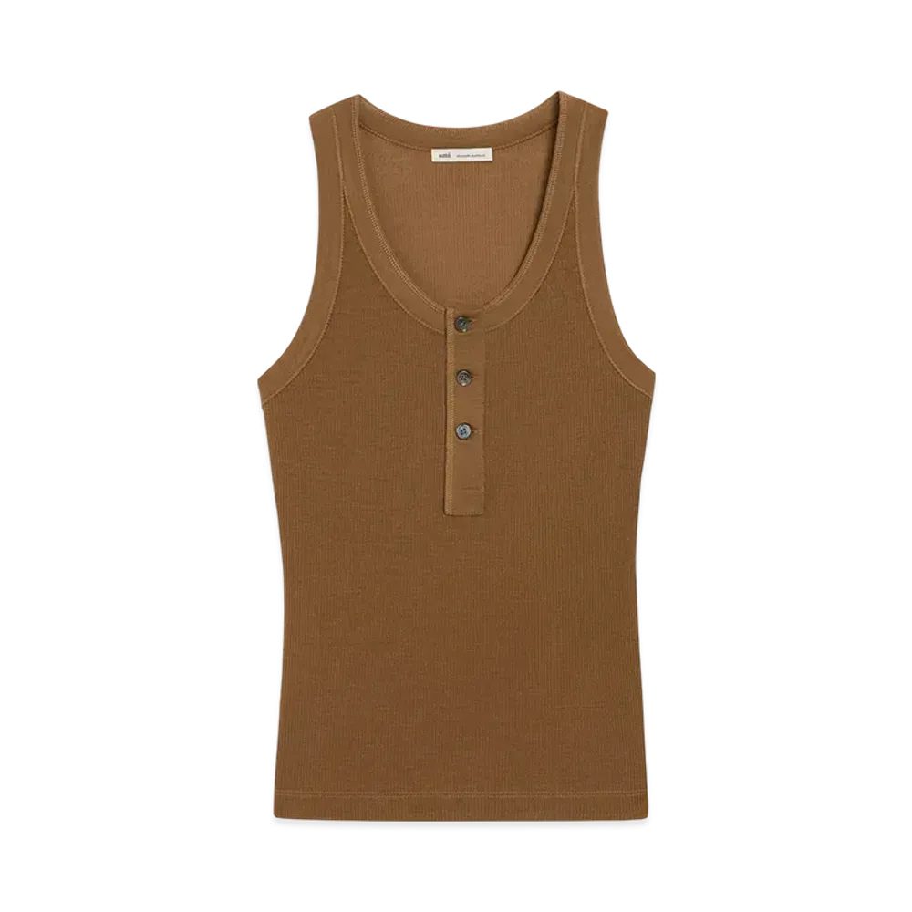 AMI PARIS Jersey Tank Top With Button Placket "Hazelnut"